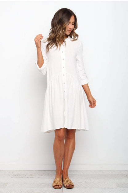 Comfy Vacation Single-Breasted Long Sleeve Mini Dresses