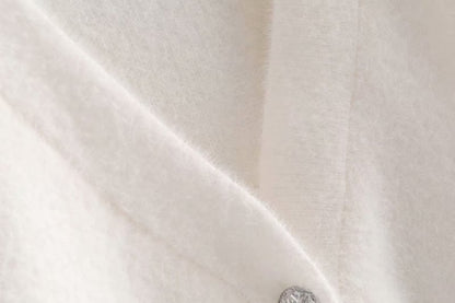 White Mohair V-neck Single-breasted Knitting Coat Jacket Halter Short Vest Shorts Hot Pants Three-piece Set