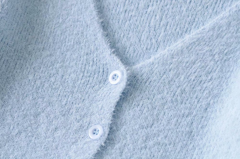 Single-breasted V-neck Ruffles Hem Knitting Cardigans