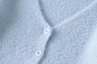 Single-breasted V-neck Ruffles Hem Knitting Cardigans