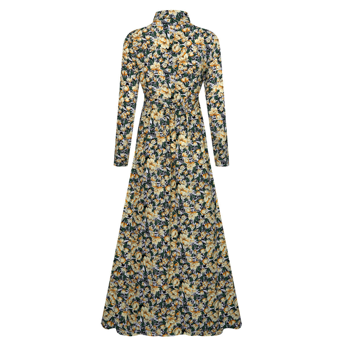 Long Sleeve Floral Print Lapel Shirt Midi Maxi Dress