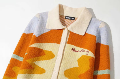 Contrast Printing Single-breasted Knitting Sweater Cardigans