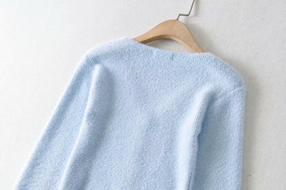 Single-breasted V-neck Ruffles Hem Knitting Cardigans