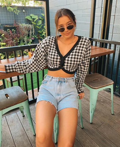 Single-breasted V-neck Lattice Grid Knitting Cardigans Sweaters