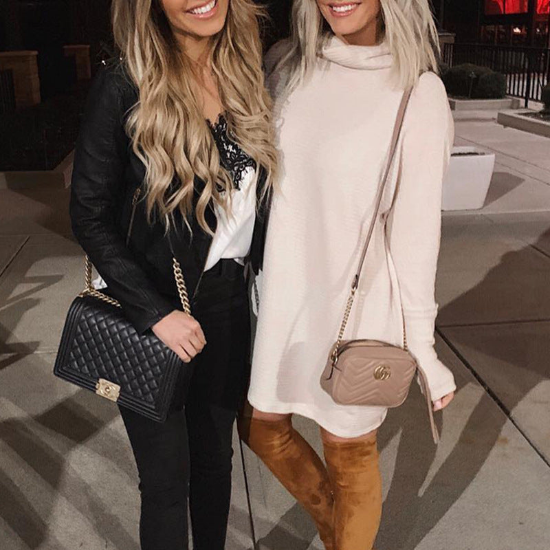 Oversize High Heap Collar Knit Mini Dresses