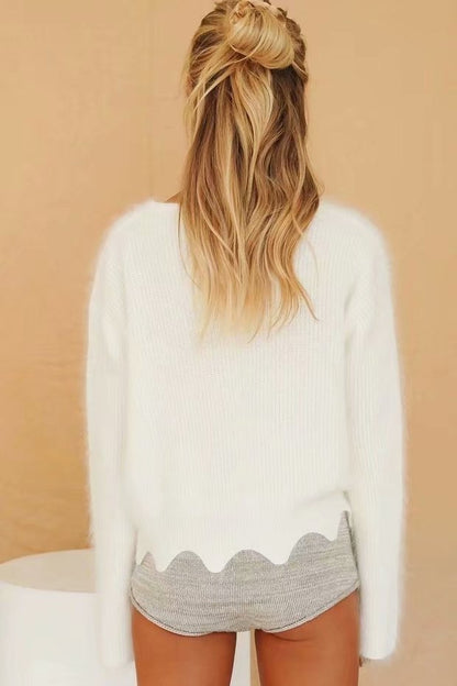 Single-breasted V-neck Ruffles Hem Knitting Cardigans
