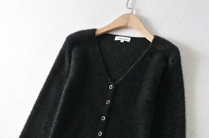 Single-breasted V-neck Ruffles Hem Knitting Cardigans