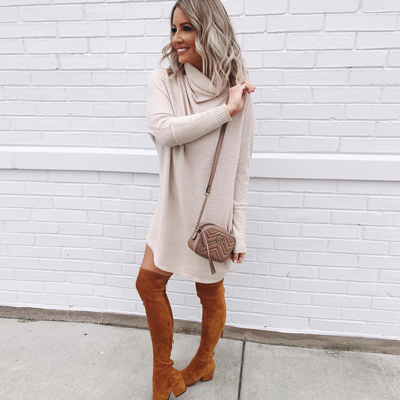 Oversize High Heap Collar Knit Mini Dresses