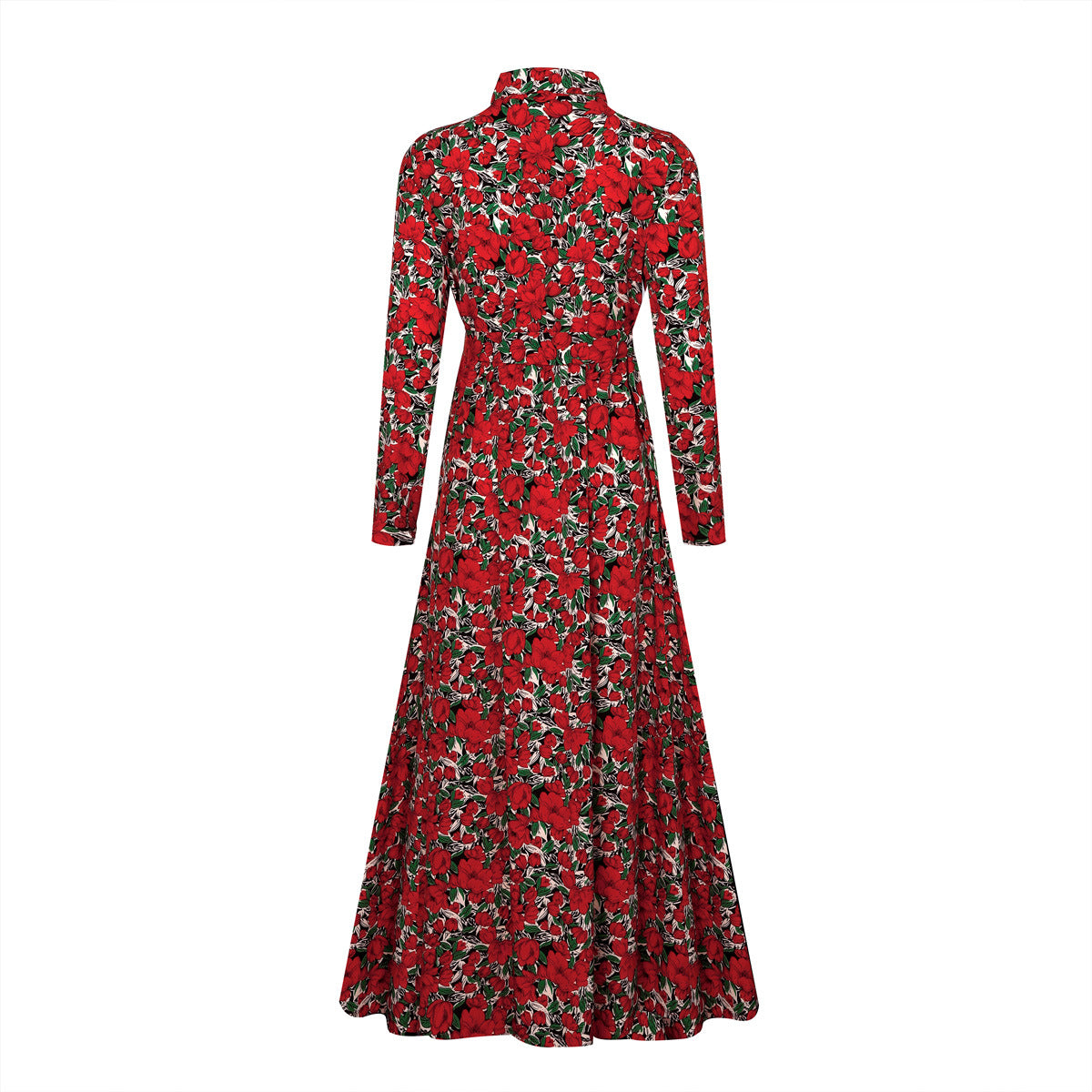 Long Sleeve Floral Print Lapel Shirt Midi Maxi Dress