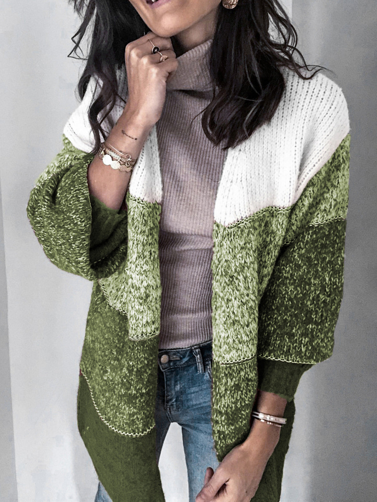 V-neck Contrast Knit Sweater Cardigans