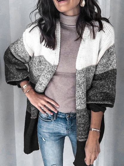 V-neck Contrast Knit Sweater Cardigans