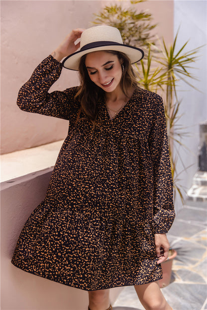 Floral V-neck Bubble Sleeves Long Sleeves Mini Dresses