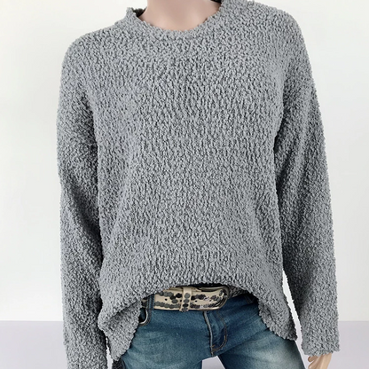 Women‘s Round Neck Long Sleeve Side Split Sweater