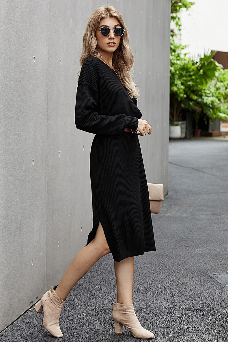 Sweater One Shoulder Backless Split Bodycon Midi Dresses