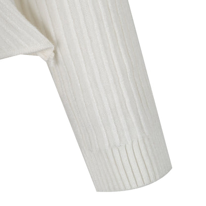 Ruffled Knit Slim-type Round Neck Sweaters