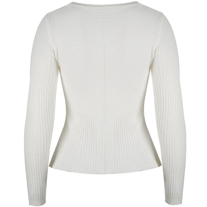 Ruffled Knit Slim-type Round Neck Sweaters