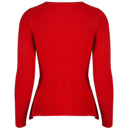 Ruffled Knit Slim-type Round Neck Sweaters
