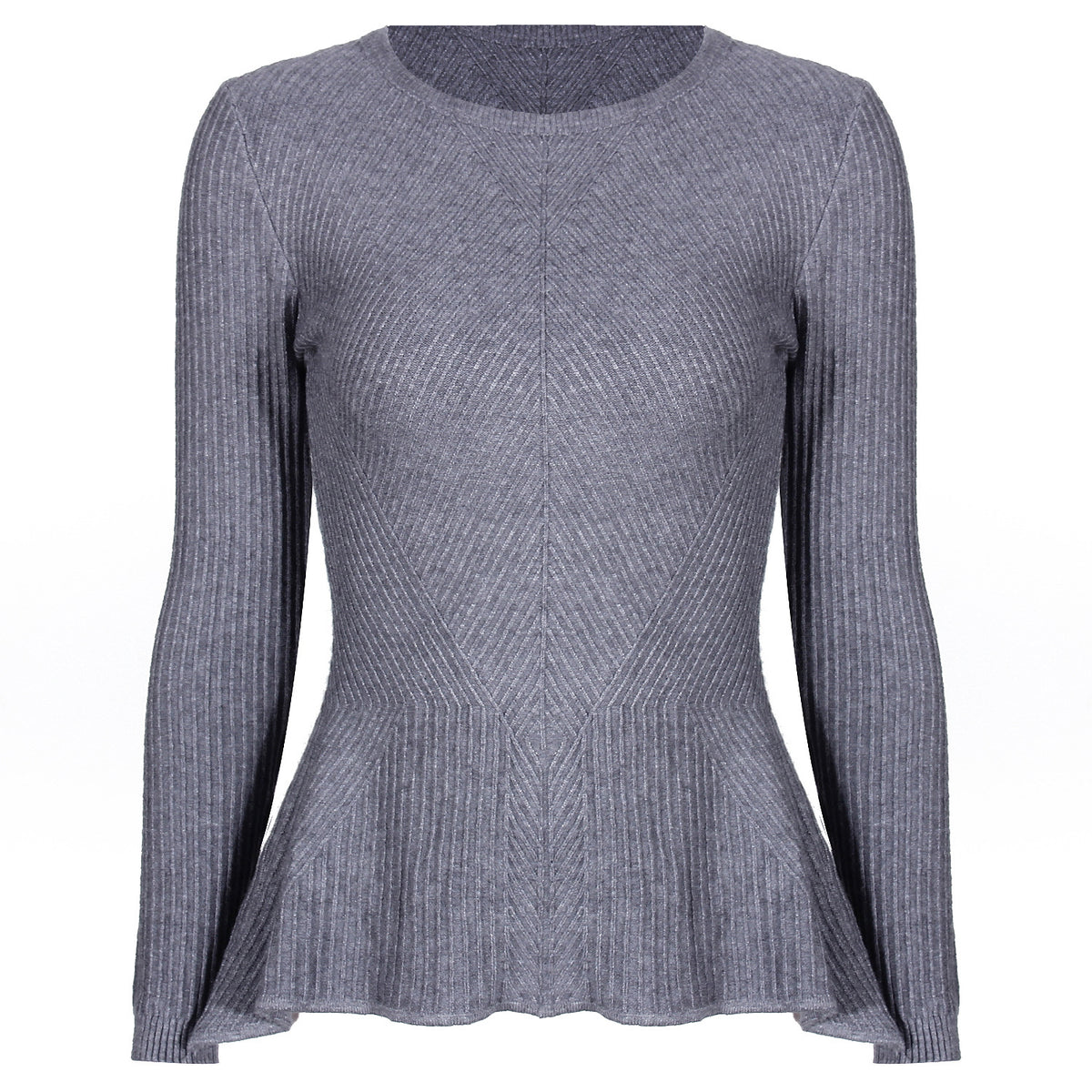 Ruffled Knit Slim-type Round Neck Sweaters