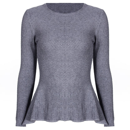 Ruffled Knit Slim-type Round Neck Sweaters