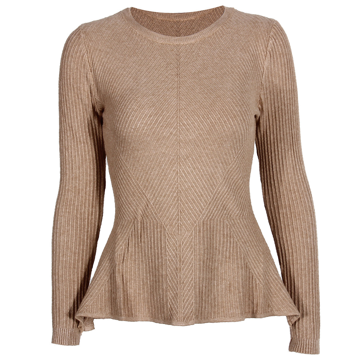 Ruffled Knit Slim-type Round Neck Sweaters