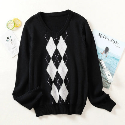 Black Diamond Lattice Knitting Sweater
