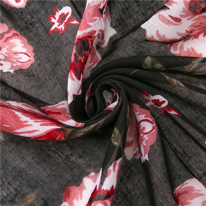 Flower Printed Scarf Ethnic Shawl for Women Ladies Girls