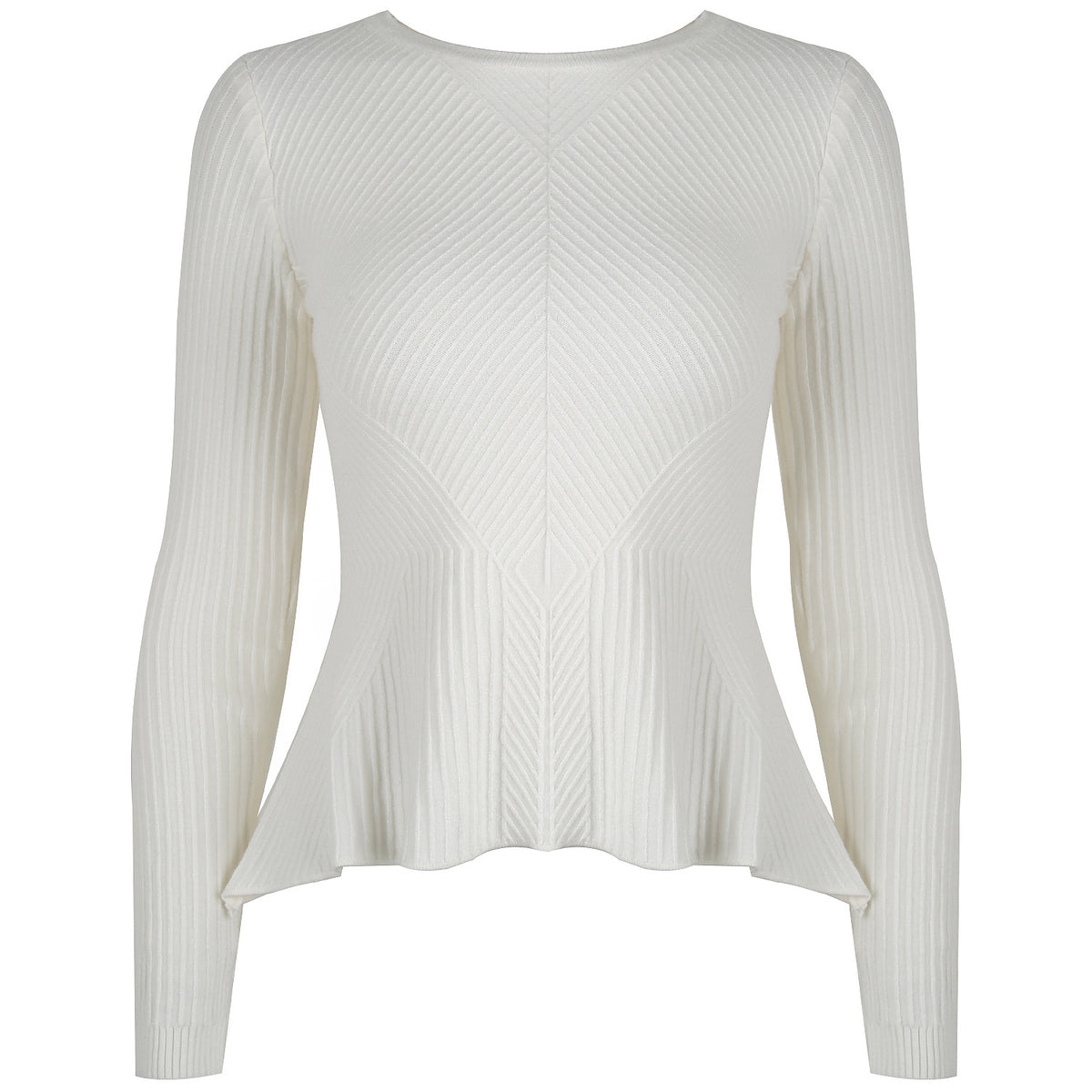 Ruffled Knit Slim-type Round Neck Sweaters