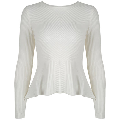 Ruffled Knit Slim-type Round Neck Sweaters