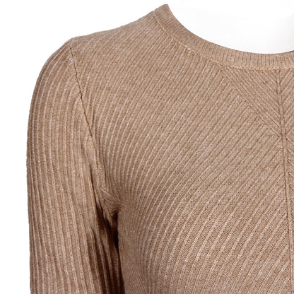 Ruffled Knit Slim-type Round Neck Sweaters
