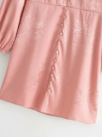 Pink Lantern Sleeve Deep V Floral Bodycon Mini Dresses
