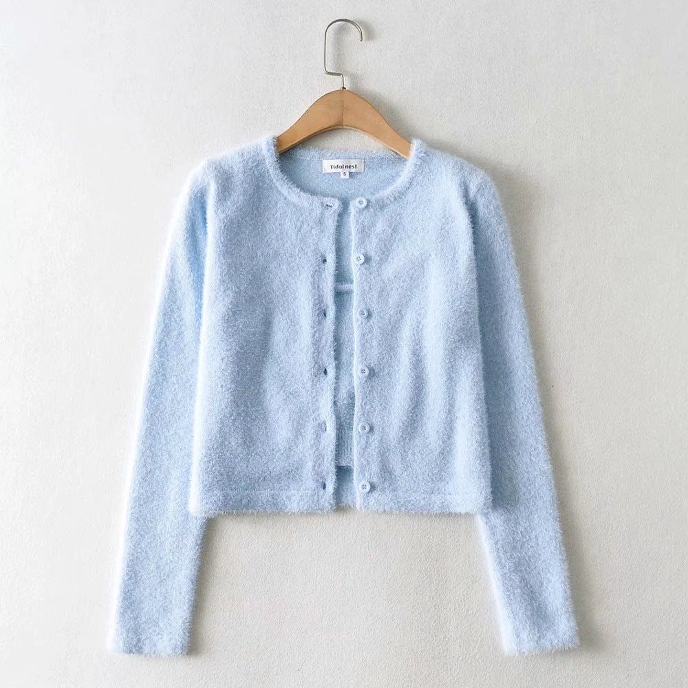 Single-breasted Mohair Camisole Cardigan Two-piece Suit Set