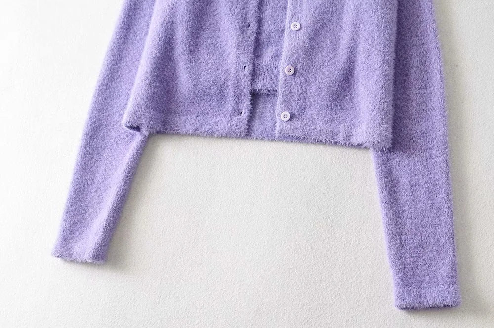 Single-breasted Mohair Camisole Cardigan Two-piece Suit Set