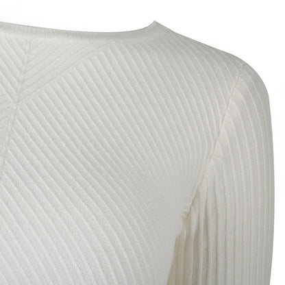 Ruffled Knit Slim-type Round Neck Sweaters