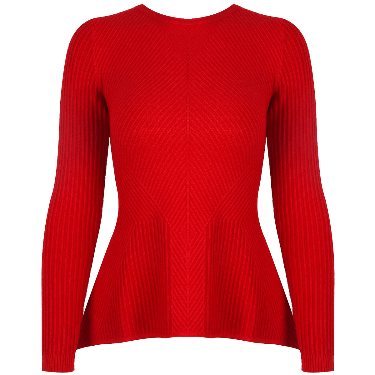 Ruffled Knit Slim-type Round Neck Sweaters