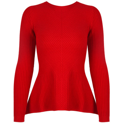 Ruffled Knit Slim-type Round Neck Sweaters
