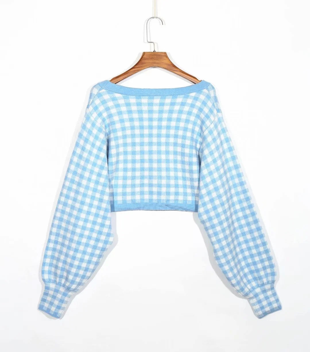 Single-breasted V-neck Lattice Grid Knitting Cardigans Sweaters