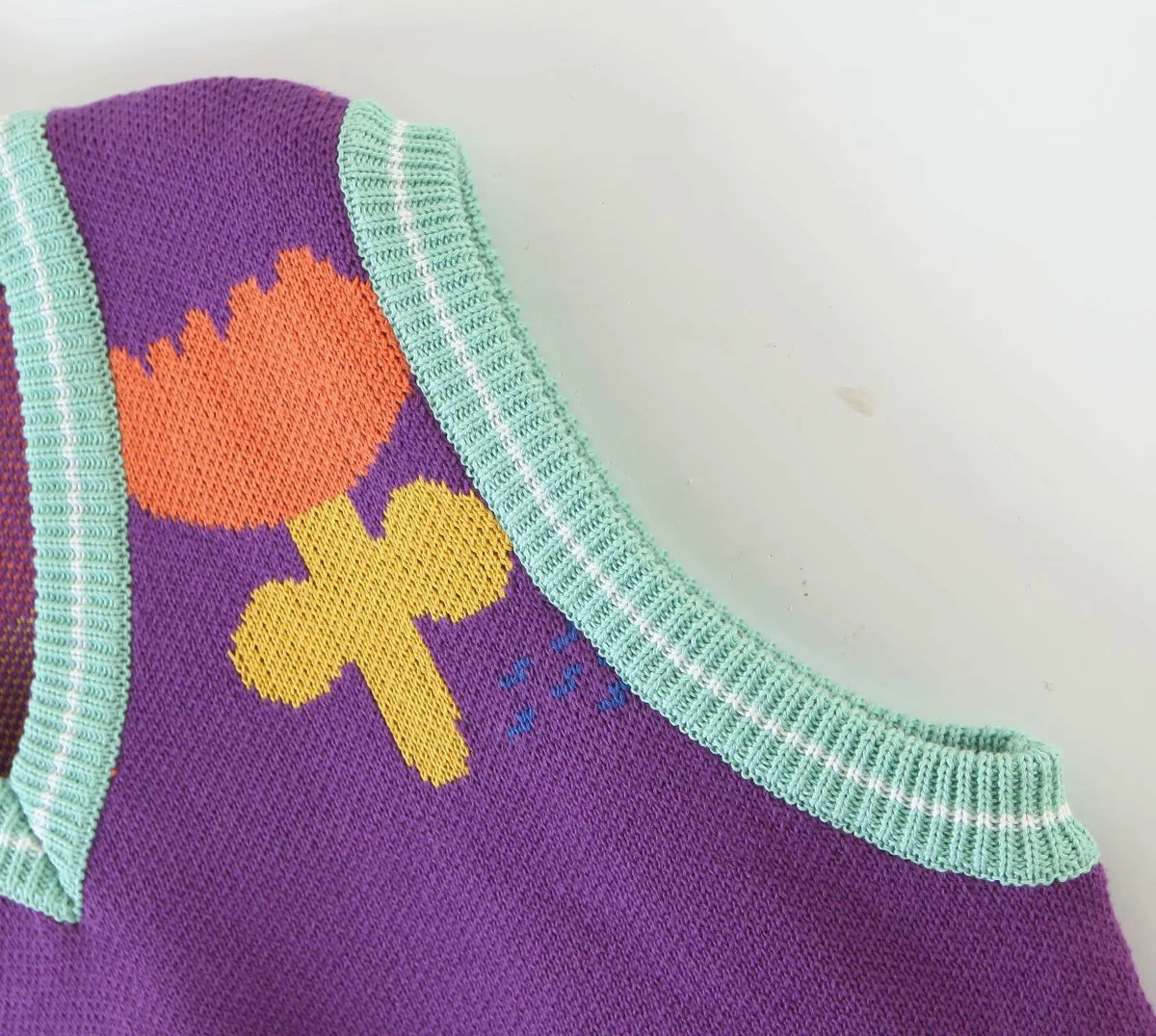 Floral Purple Knit Crop Vest Sweater