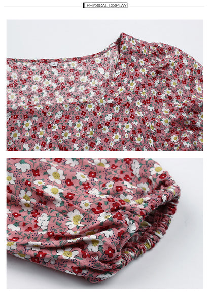 Elegant Retro Square Collar Floral Midi Dresses