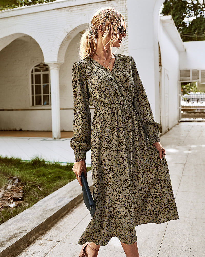 Elegant Retro V-neck Polka dot Floral Maxi Midi Dresses