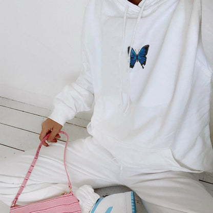 Round Neck Butterfly Embroidery Shirts Blouses Hoodies Sweatshirts