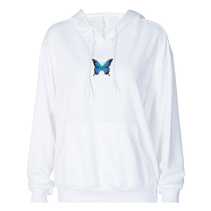 Round Neck Butterfly Embroidery Shirts Blouses Hoodies Sweatshirts