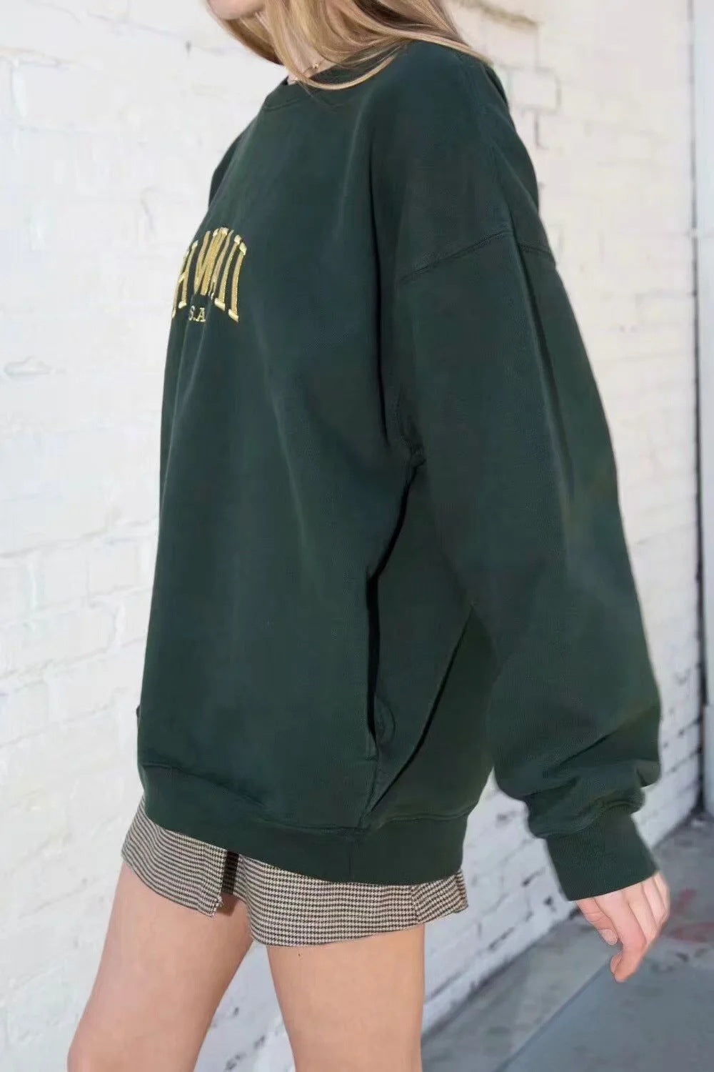 Oversize Embroidery Letter Round Collar Sweatshirts