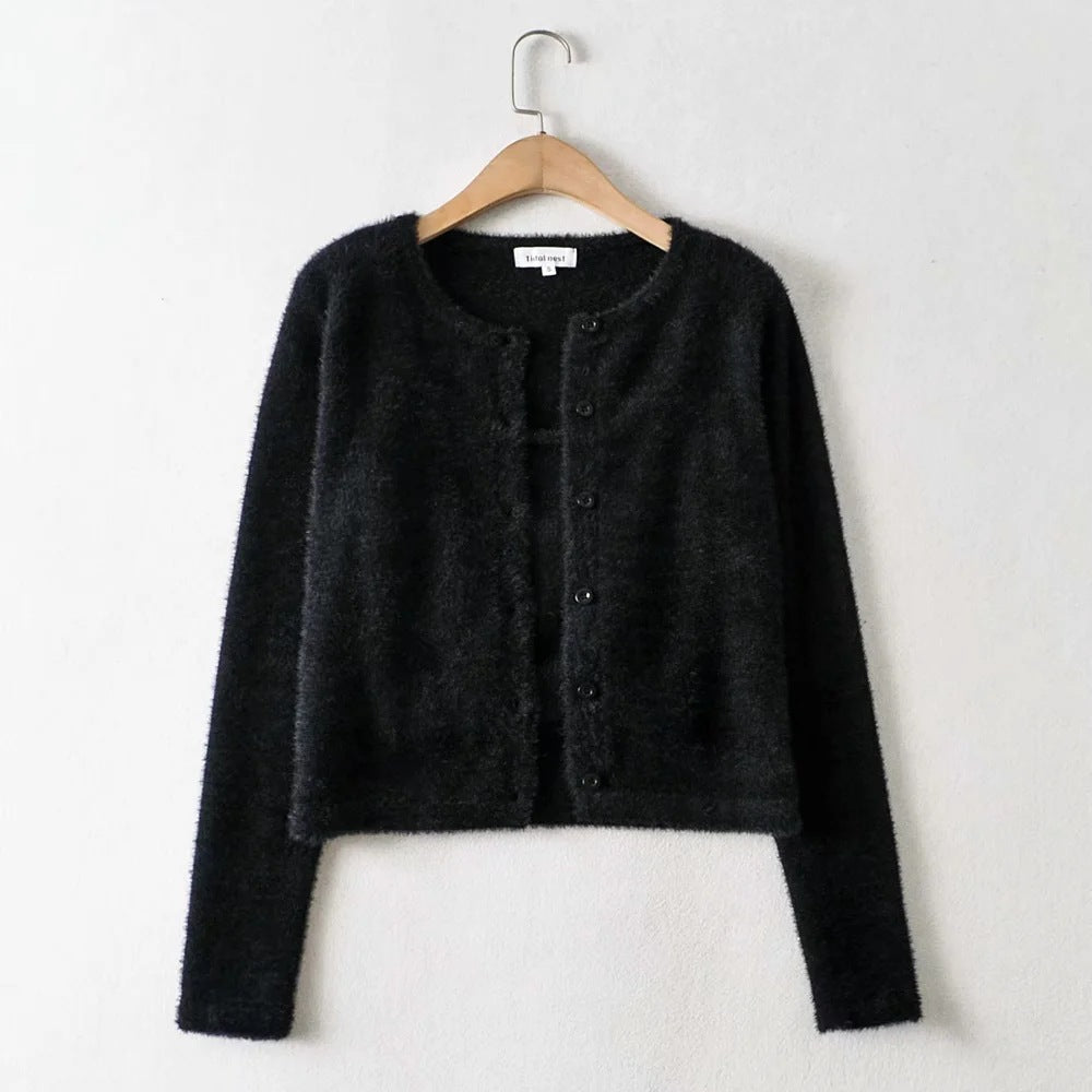 Single-breasted Mohair Camisole Cardigan Two-piece Suit Set