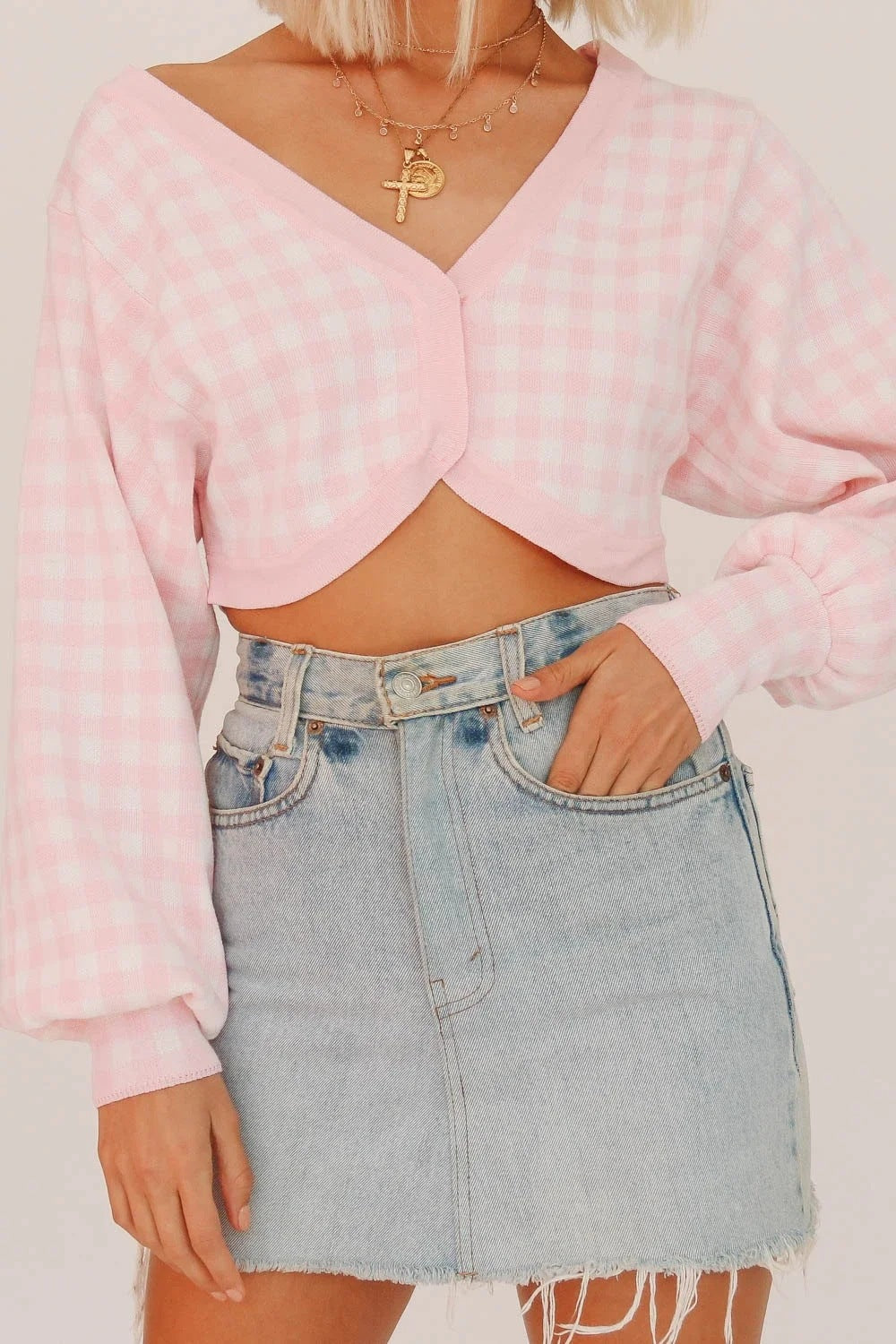 Single-breasted V-neck Lattice Grid Knitting Cardigans Sweaters