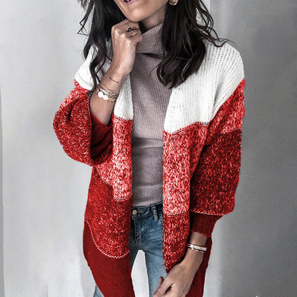 V-neck Contrast Knit Sweater Cardigans
