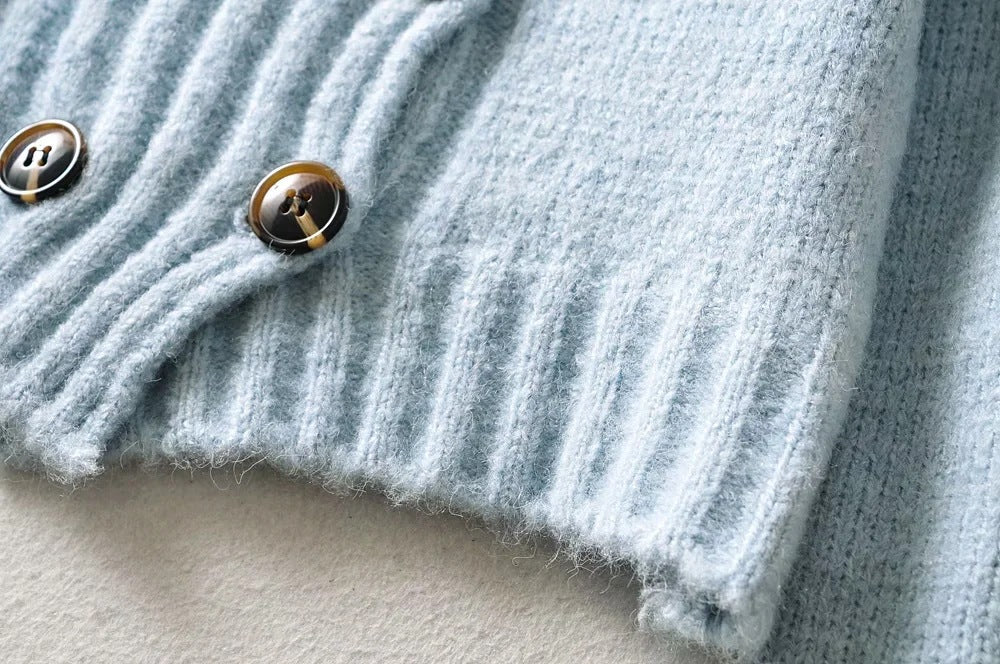 Knit Double-breasted Striped Crop Top Cardigans