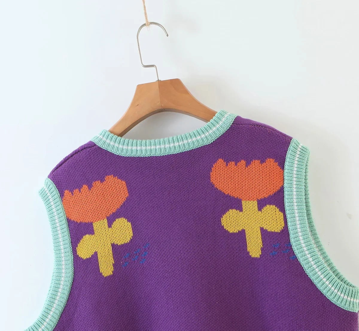 Floral Purple Knit Crop Vest Sweater