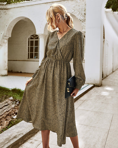 Elegant Retro V-neck Polka dot Floral Maxi Midi Dresses