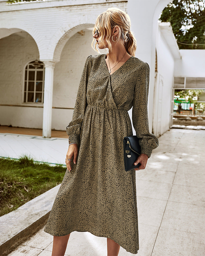 Elegant Retro V-neck Polka dot Floral Maxi Midi Dresses