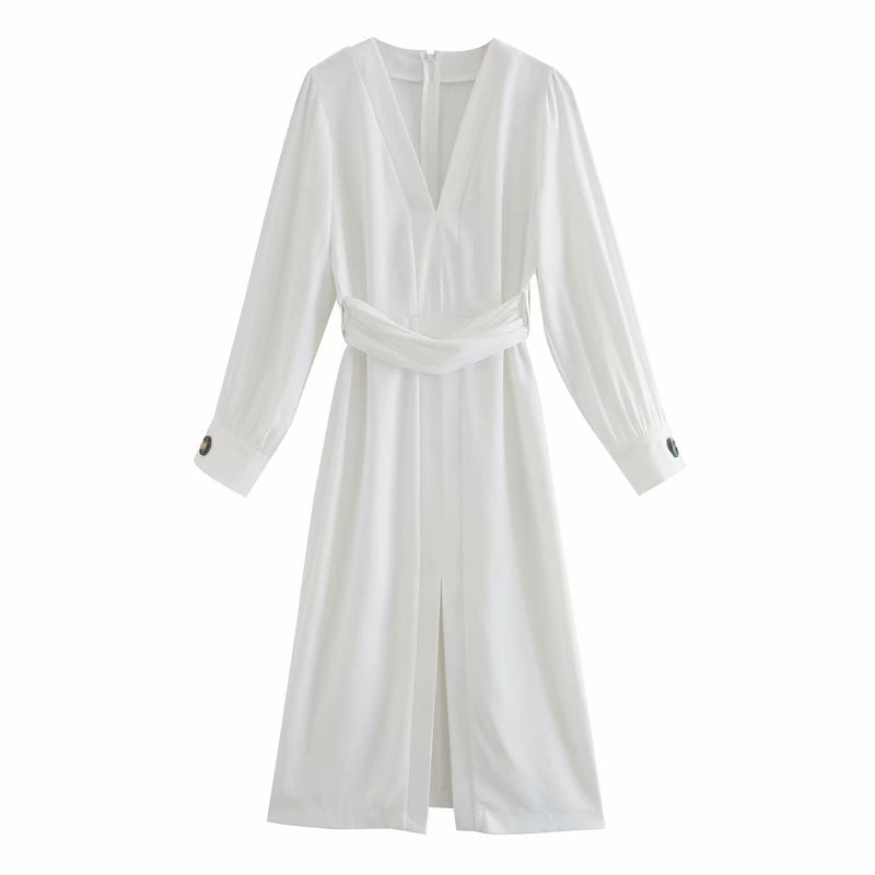 V-neck Tie-Back Slit Splicing Midi Dresses
